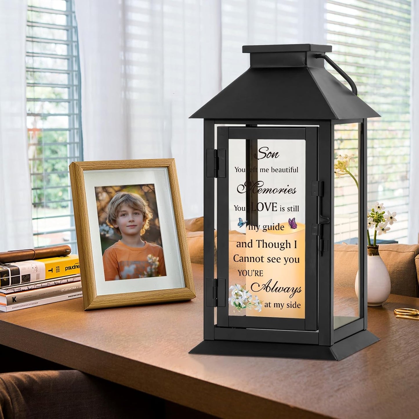 Memorial Gifts Memorial Lantern for Loss of Son in Memory of Son Bereavement Gifts Loss of Son Sympathy Gift for Son Remembrance Gifts Sympathy Lantern with LED Candle