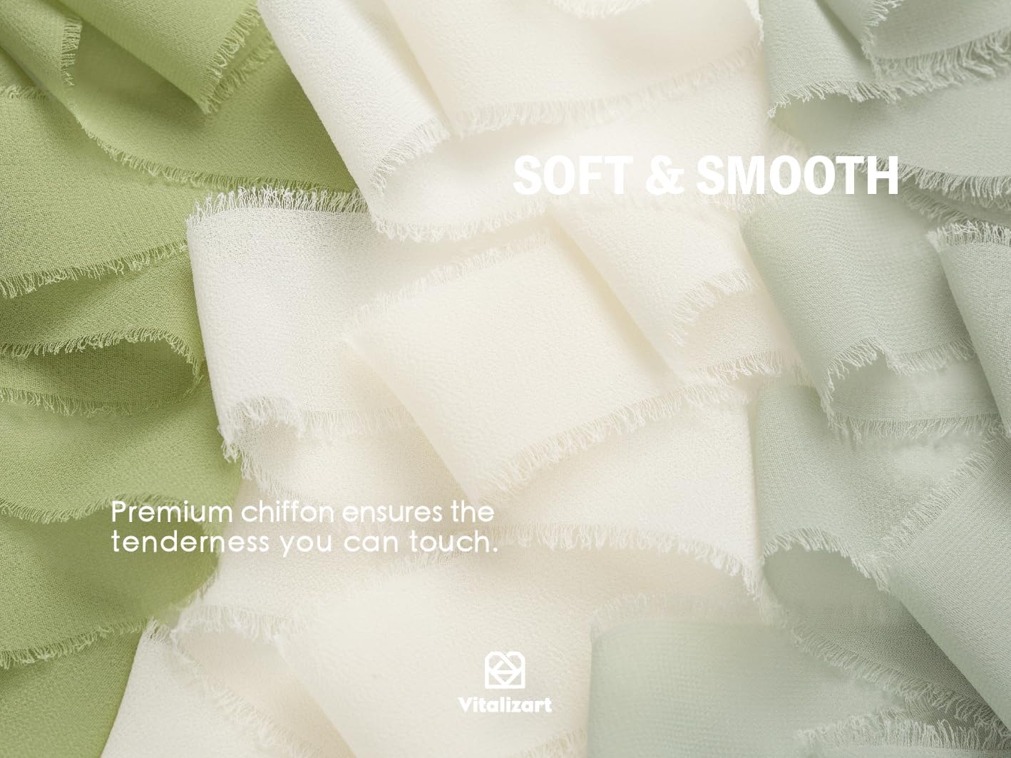 Vitalizart Sage Green Handmade Chiffon Silk Ribbon Fringe 1.5" x 21 Yd Frayed Edges Ribbons for Wedding Invitations Bridal Bouquets Gifts Wrapping Crafts Holiday Party Decorations