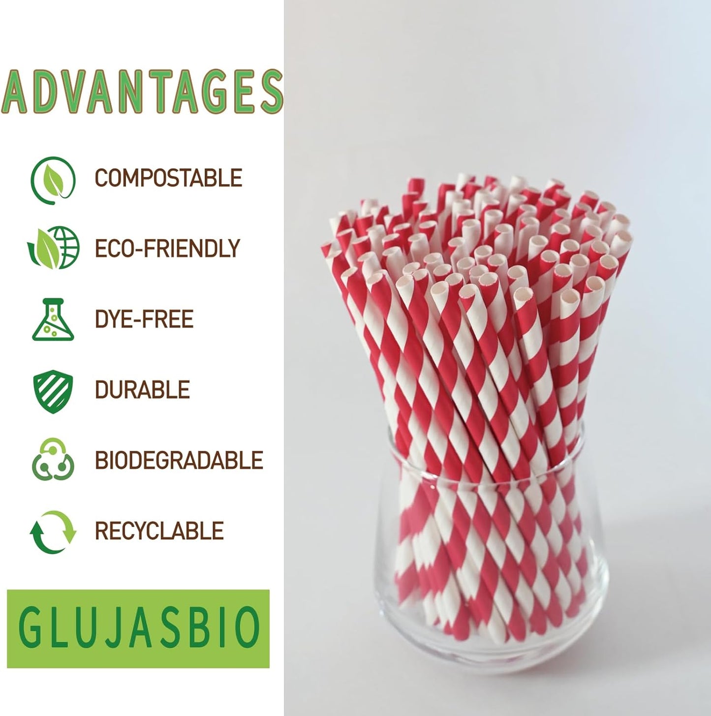 Disposable Paper Drinking Straws, 5.75" Short Red Striped Paper Cocktail Stirrers Straws for Coffee, Mixed Drinks, 500 Bulk