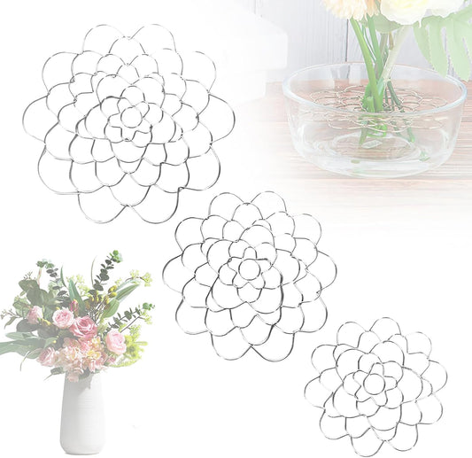 Stainless Steel Floral Grid Flower Arrangement Tool, 3pcs Reusable Floral Grid for Vase Stainless Steel Wire Flower Arranging Tool, Flower Grid Arranger for Arrangement Vase Plant Flower (Silver)