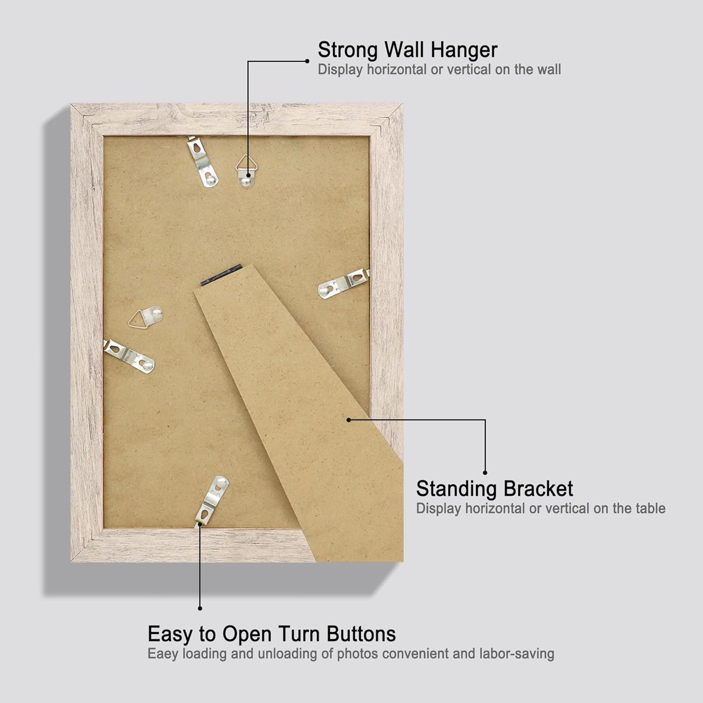 6x9 Picture Frame Set of 4, Smoke Gray Frame with High Definition Glass, 6 x 9 Wood Rustic Photo Frames for Horizontal or Vertical Tabletop and Wall Mounting