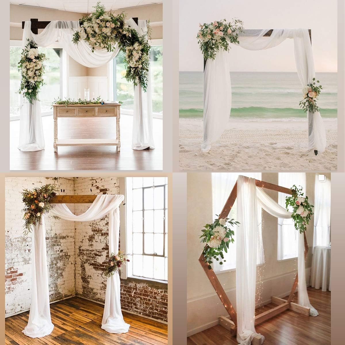 Socomi Wedding Arch Draping Fabric 3 Panels 29" x 19Ft Ivory Sheer Chiffon Curtain Drapes 6 Yards for Wedding Ceremony Birthday Party Decoration