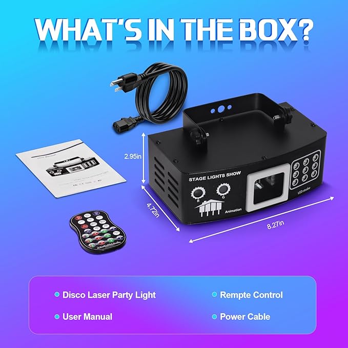 Laser Lights DJ Lights for Parties Pro 4 in 1 with Sound Activated & DMX Control DJ Laser Light Show RGBW & UV Beam Effect Stage Laser Light for Party Birthday Disco Bar Stage Live Show
