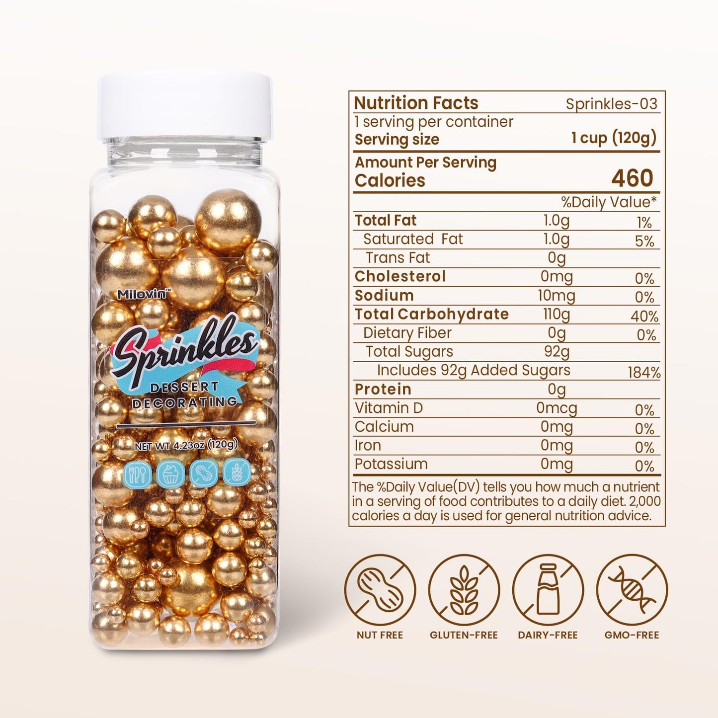 Pearl Sprinkles, Gold Pearls for Cake Decorating, Cake Pearls, Metallic Pearl Sprinkles Mix for Cake, Cupcakes, Macaron, Ice Cream, and Cookies. (120g/4.23oz)