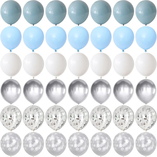 Winter Wonderland Balloons, 60PCS Blue White Snowflakes for Ice Wonderland Christmas Baby Shower Princess Theme Birthday Party Decorations Supplies