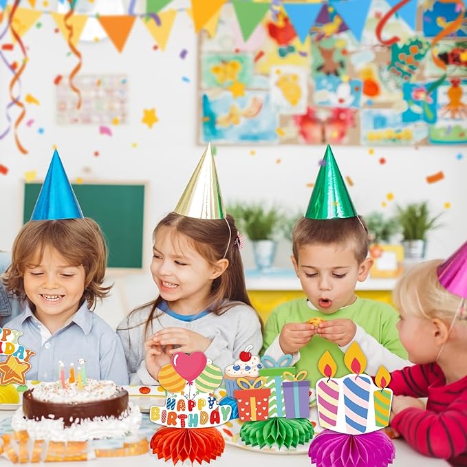 kockuu Kids Birthday centerpieces for tables - 12pcs Colorful Happy Birthday Table Decorations Paper Honeycomb Kids Party Decor Supplies