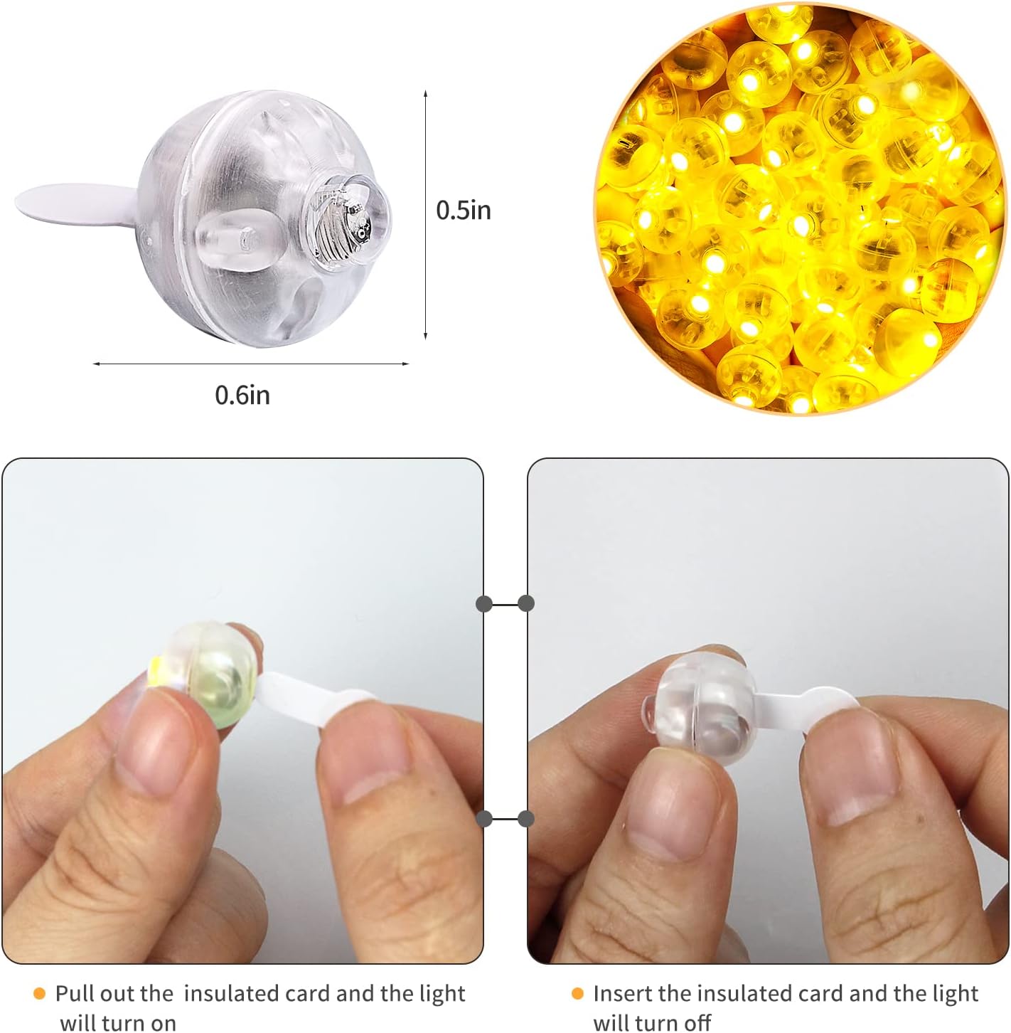 100pcs Yellow LED Balloon Light, Tiny Led Lights Round LED Ball Lamp for Balloons Birthday Party Event Fun Indoor Outdoor Wedding Decoration Halloween Christmas Supplies