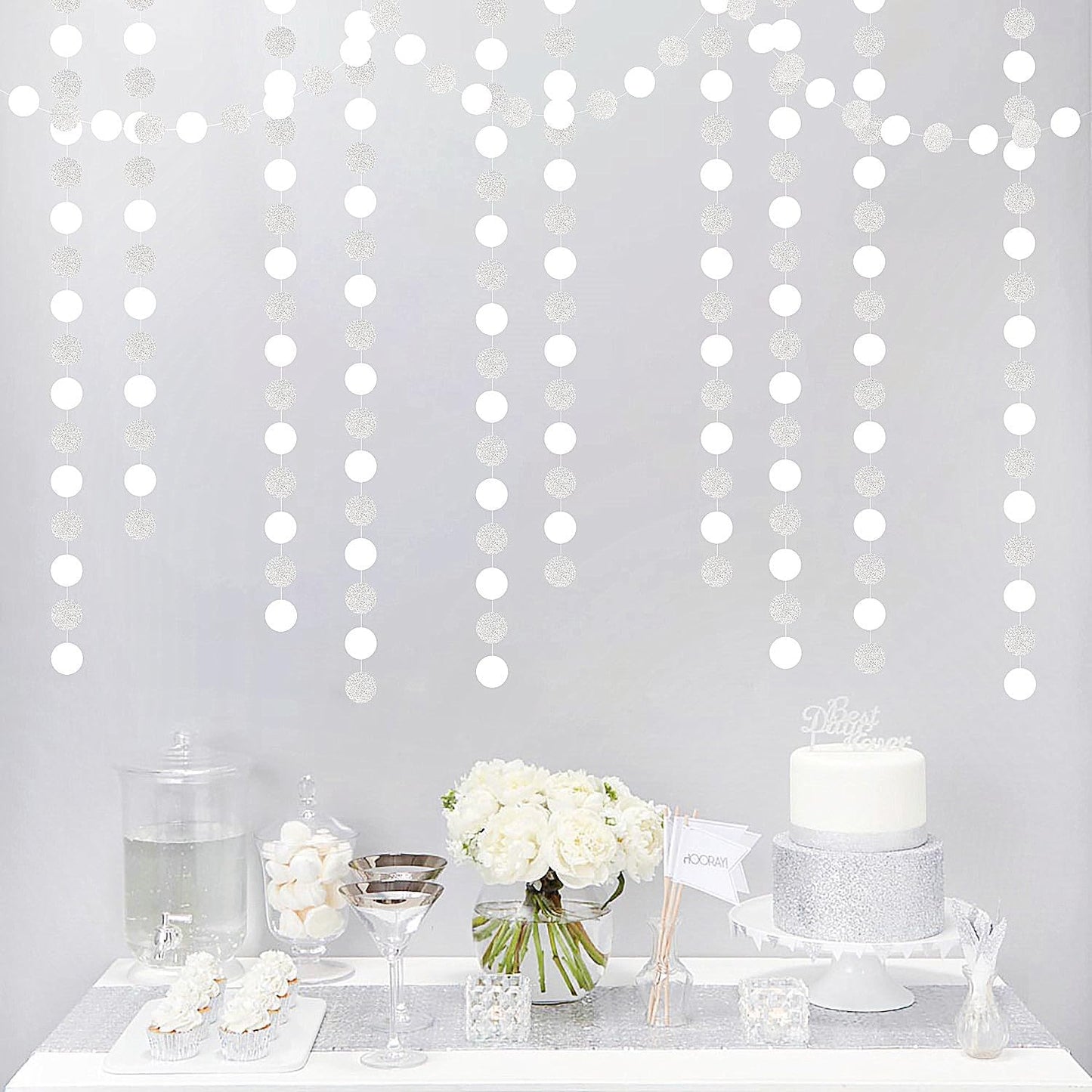 Glitter Silver White Party-Decorations Streamers - 52Ft Birthday Hanging Paper Garland Banner,Engagement Wedding Bachelorette Baby Bridal Shower Christmas Supplies Backdrop Graduation Decor Hugtmr