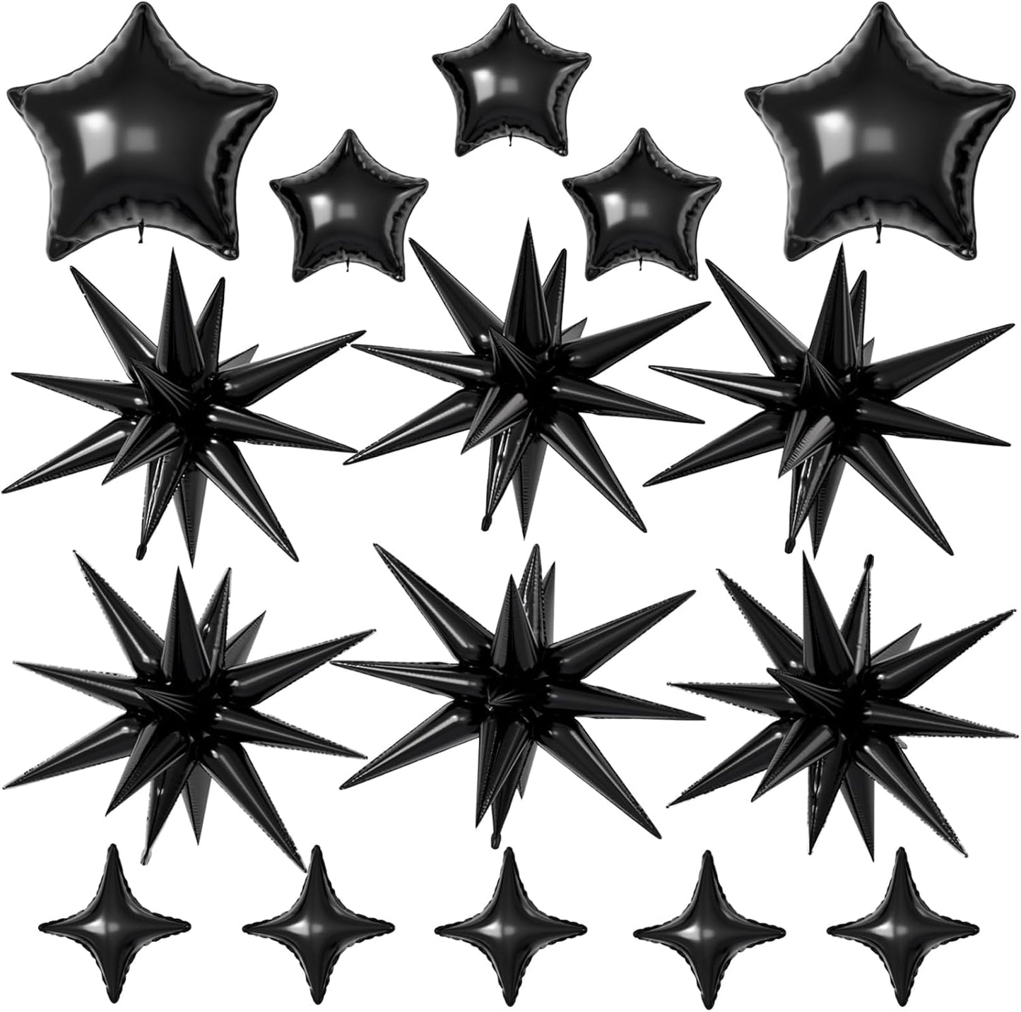 16 Pcs Black Star Balloons,22/18/10 Inch Foil Balloons, Four-Pointed Balloon for Kids Birthday Graduation Celebration Wedding Baby Shower Party Decorations
