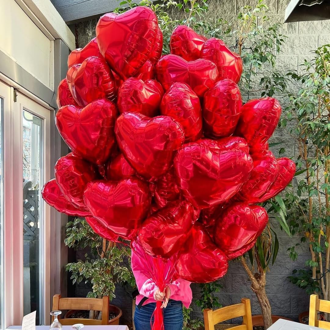 12Pcs Red Heart Balloons, 18 Inch, Love Balloons for Valentine's Day, Wedding, Birthday Decorations
