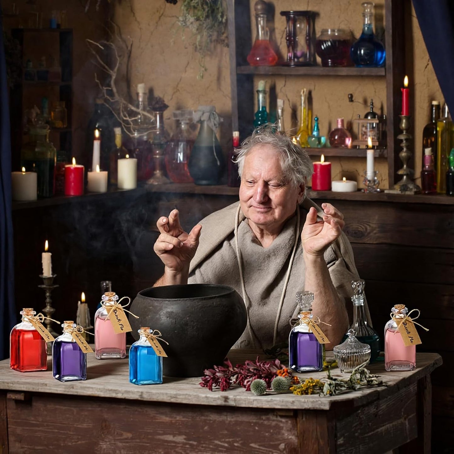 Baderke 18 Pcs 4oz Glass Potion Bottles Favor Jars with Cork Lid Twine Tags Glass Bottles Tiny Vintage Square Water Candy Jars Honey Spice Vials Party Favors DIY Crafts Halloween Wedding Decorations