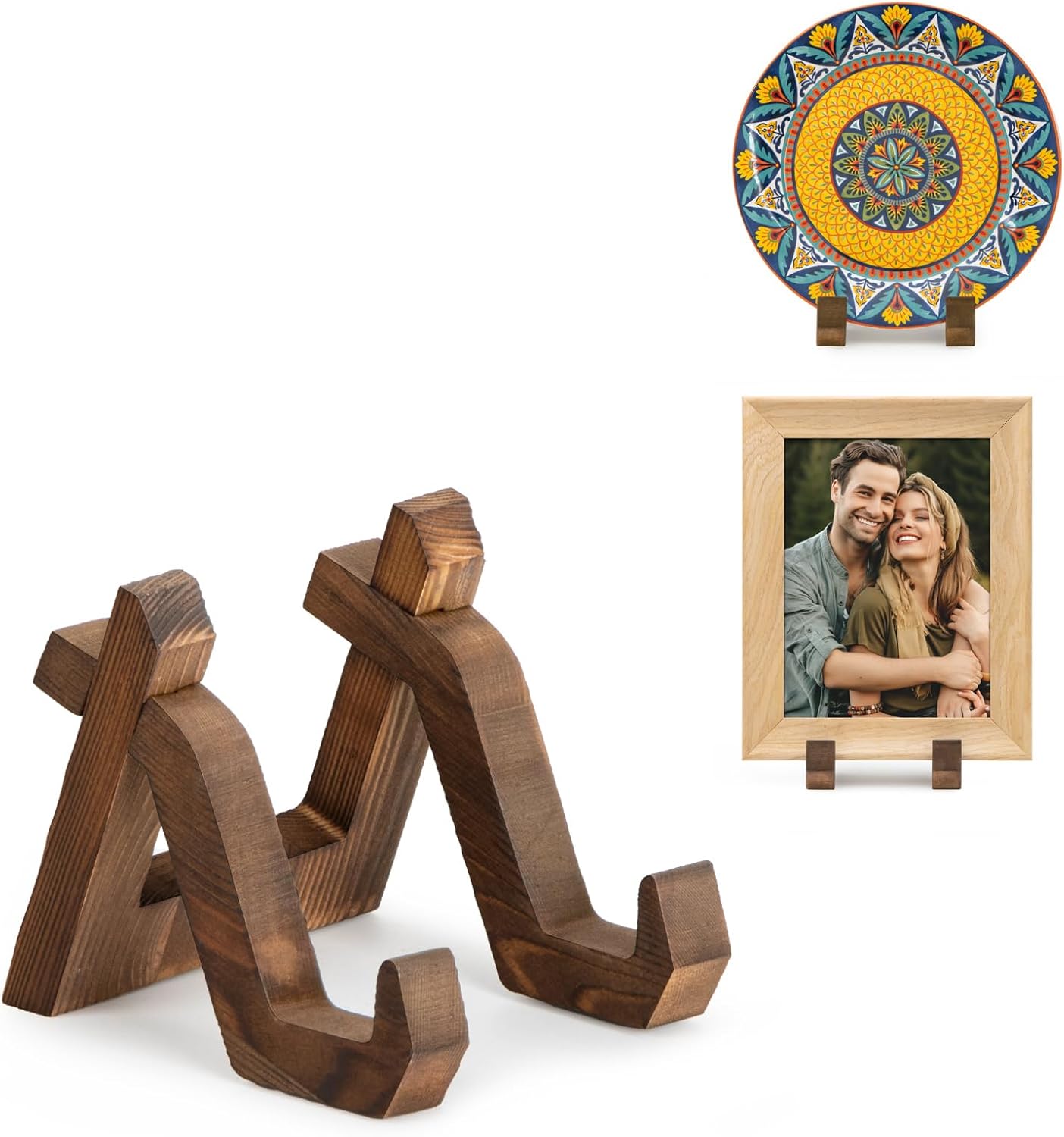 Plate Display Stand, 4 Inch Plate Holder for Displaying, Decorative Picture Frame Dish Photo Plaque Platter Wood Stand