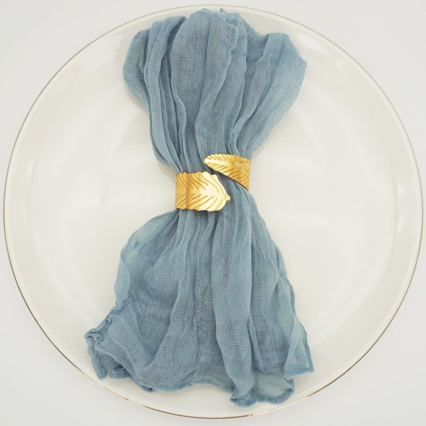 Gold Leaf Napkin Rings Set of 8, Metal Leaves Napkin Ring