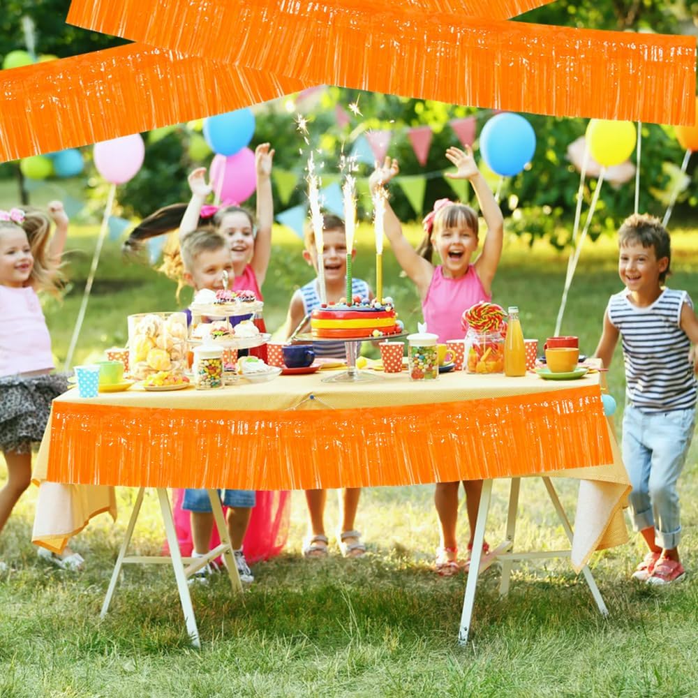 BEISHIDA 3 Packs Metallic Foil Fringe Garland Orange Wall Hanging Tinsel Fringe Banners for Halloween Car Floats Bridal Shower Wedding Birthday Easter Graduation Holiday Party Decoration(30 Feet)