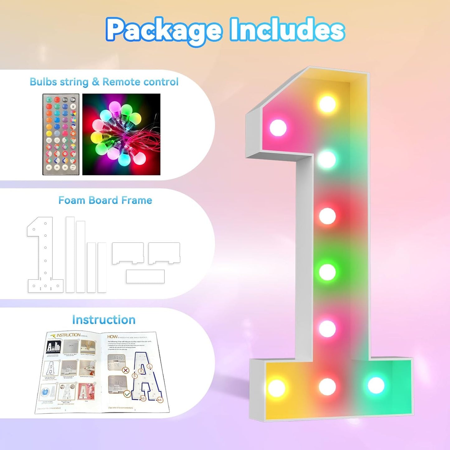 Ledido 4FT Marquee Light Up Numbers, 34 Colors Changing Marquee Numbers 4 Feet Tall with Remote, Big Numbers for Party Wedding Graduation Birthday Decoratoons, Large Light Up Number 9