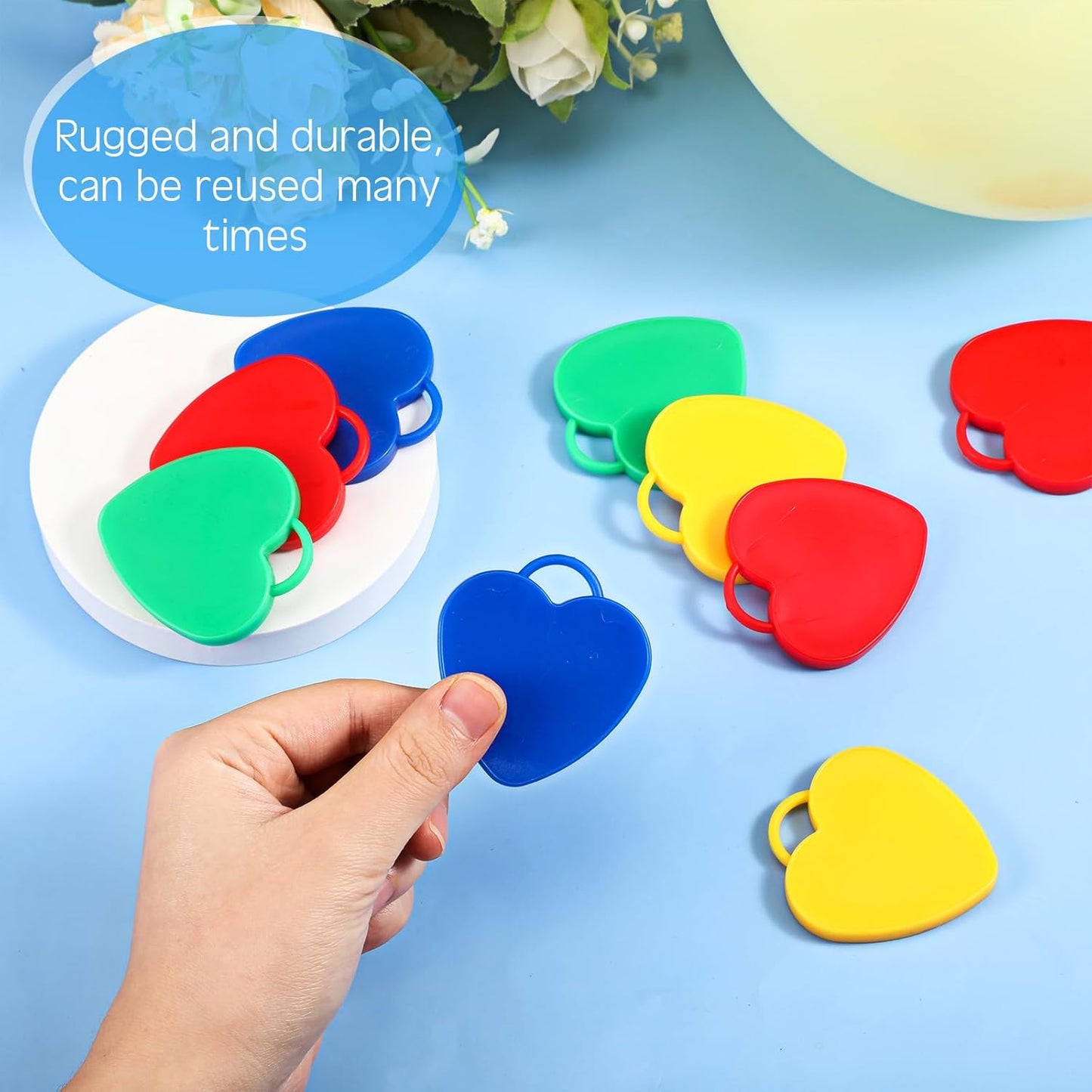 Lenwen 80 Pcs Balloon Weights Plastic Colorful Weights for Balloons for Birthday Party Decoration Wedding Holiday Celebration(Heart Shaped,Rainbow)