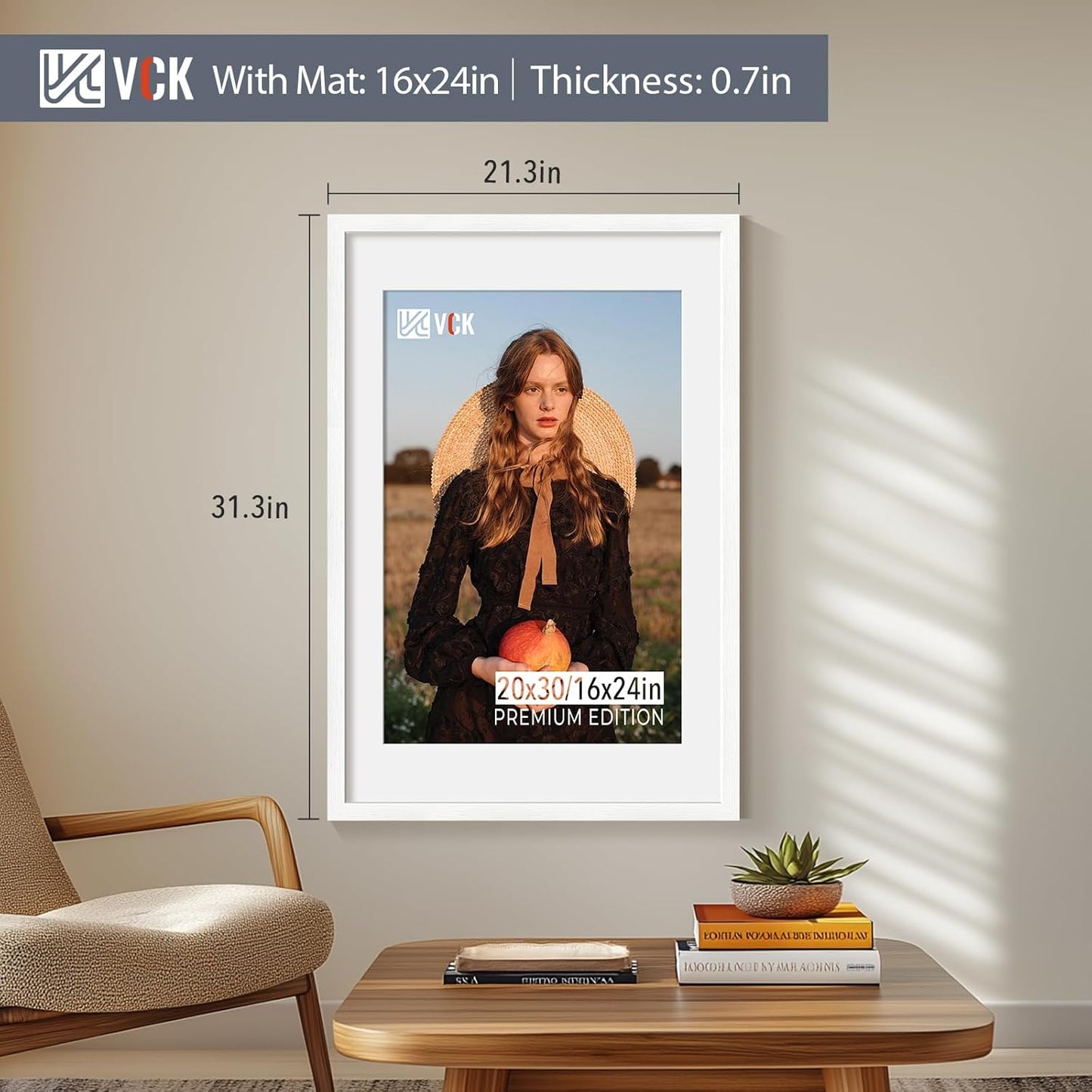 VCK 20x30 Poster Frame White - 5 Pack, Solid Wood Picture Frame | Matted to 16x24 or 20x30 without Mat | Textured Exclusive | Wall Mounting Hanging