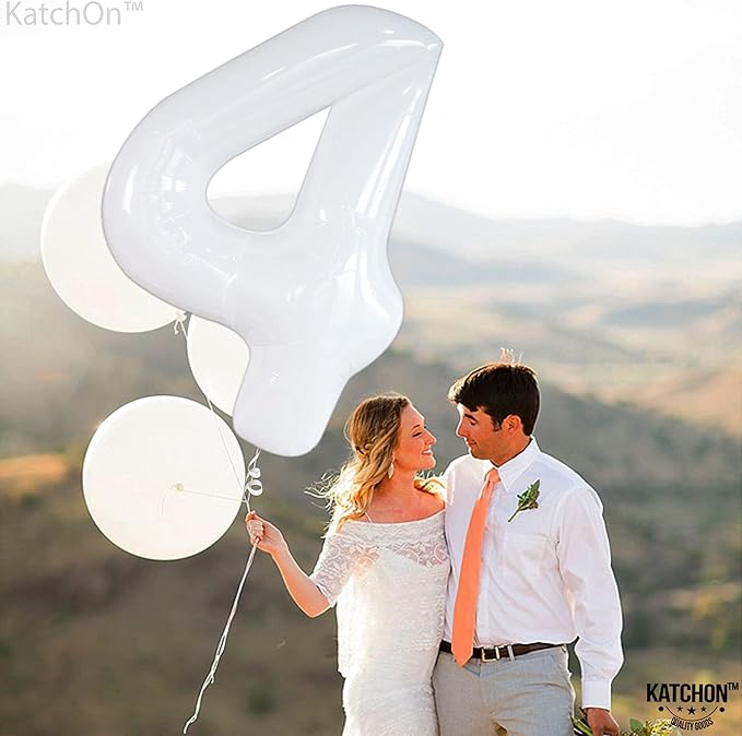 KatchOn, White Number 4 Balloons - 40 Inch | White Number 4 Balloons for Birthdays 4th | | white Number 4 Balloon for Unicorn Birthday, 4th Anniversary