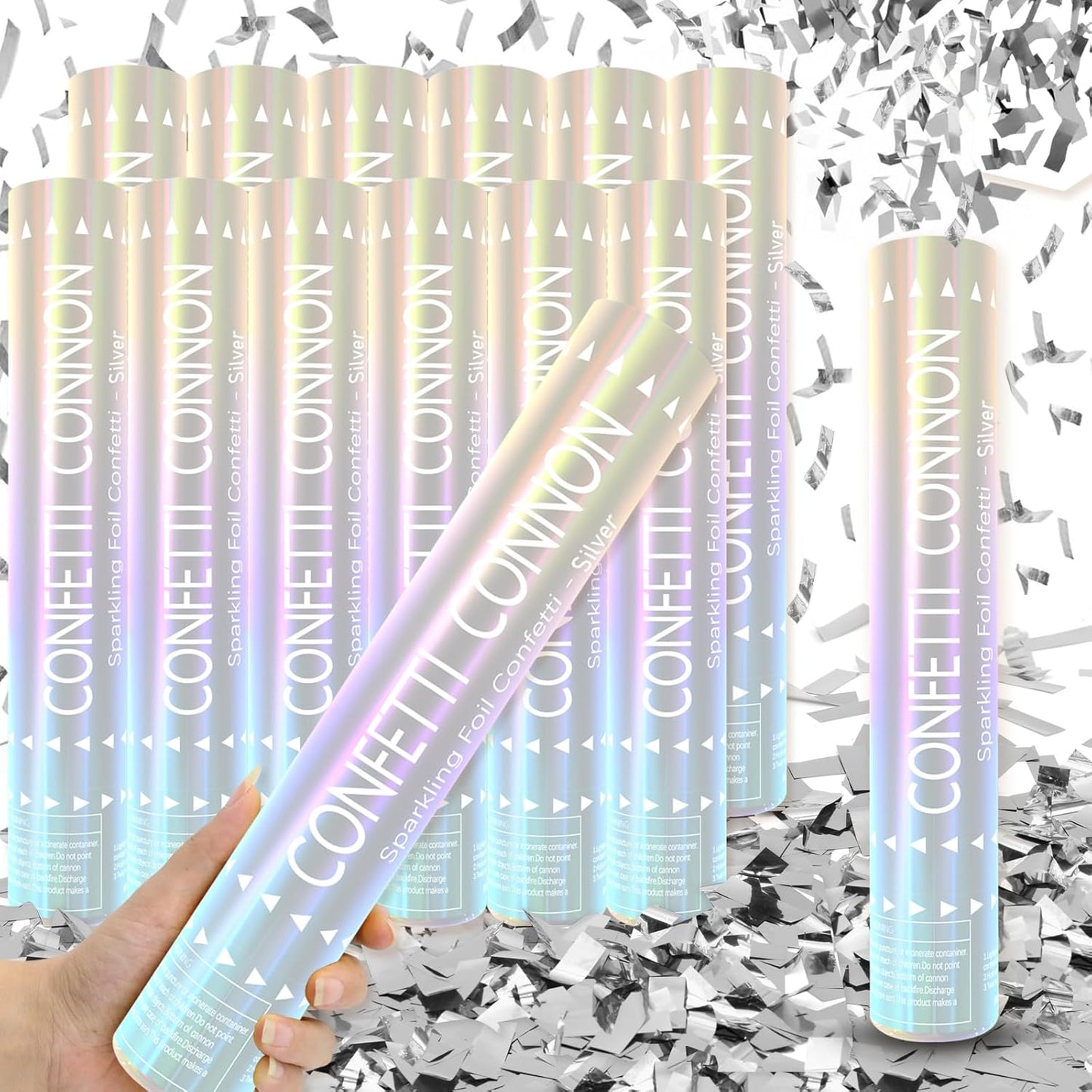 12Pack Sliver Confetti Poppers - 12inch Confetti Cannon for Weddings, Graduations, Birthdays & New Year Eve