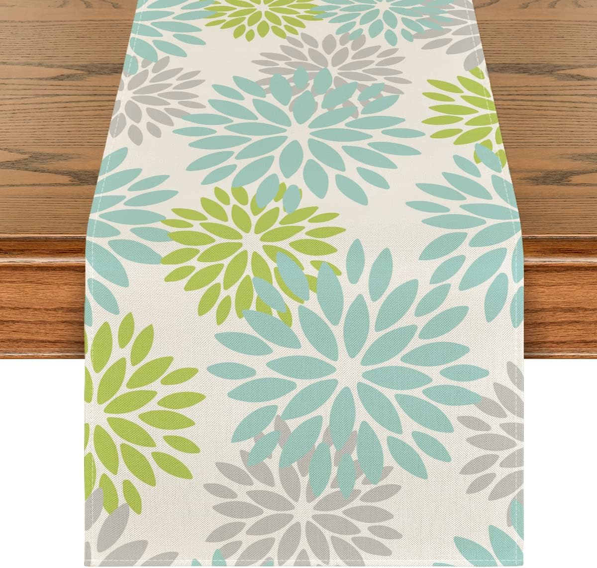 Artoid Mode Green Dahlia Floral Pinnata Summer Table Runner, Spring Kitchen Dining Table Decoration for Home Party Decor 13x72 Inch
