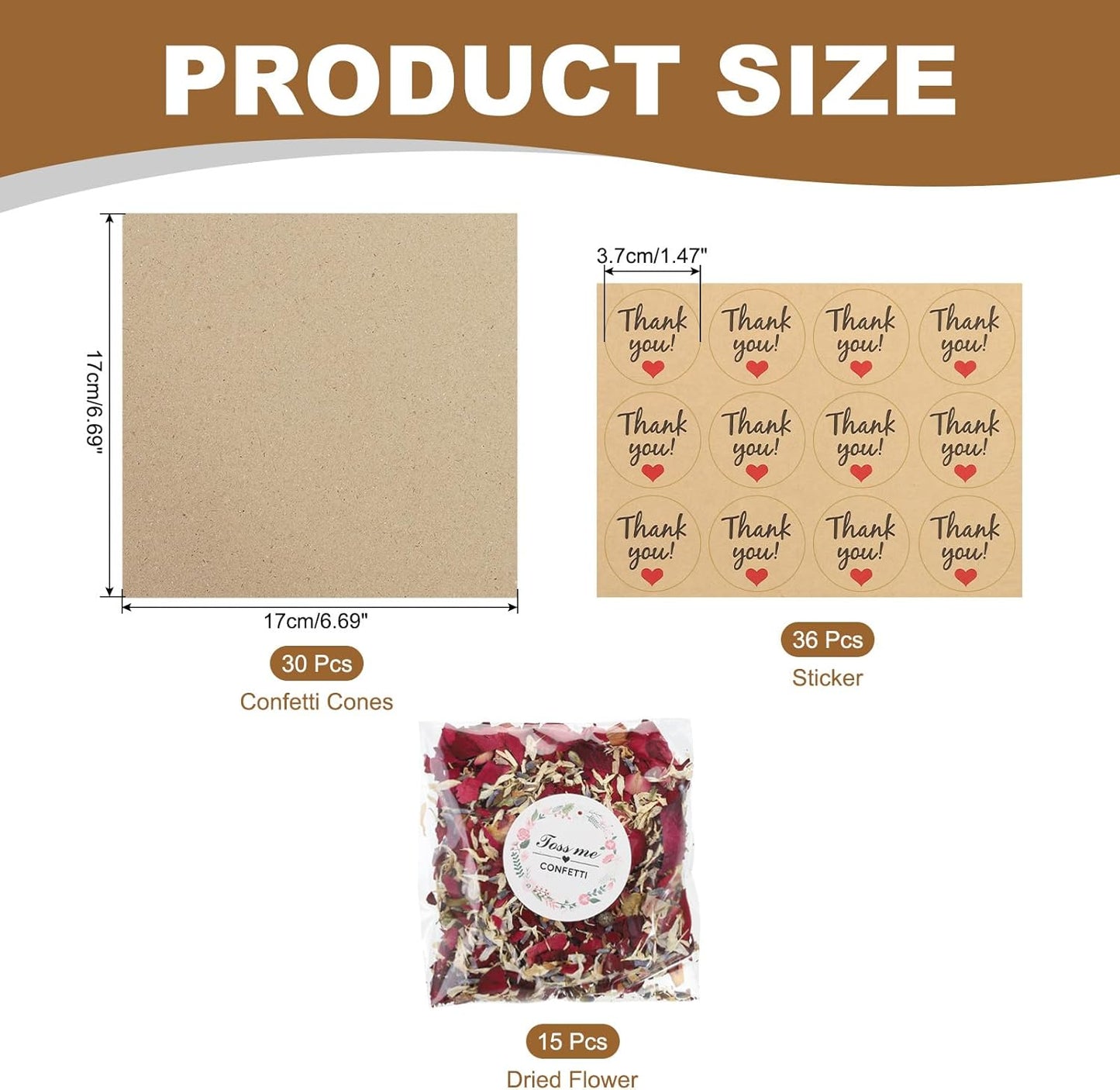 PATIKIL Dried Flower Confetti Cones, 30Pcs Paper Tapers Cone Holder with Dried Rose Petals / Sticker for Wedding Party Engagement Birthday DIY Decoration, Red