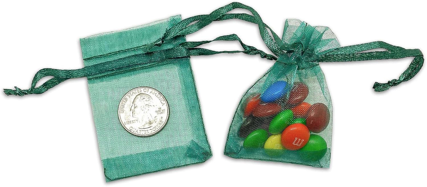 TheDisplayGuys 48-Pack 2" x 2-3/4" Dark Green Sheer Organza Gift Bags with Drawstring, Jewelry Candy Treat Wedding Party Favors Mesh Pouch
