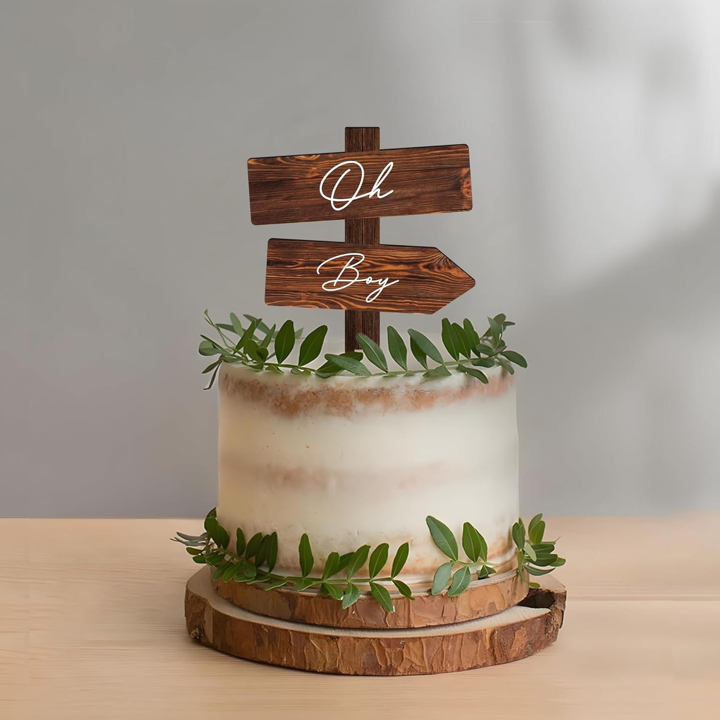 Rustic Oh Boy Cake Topper in Wood Baby Shower Gender Reveal Party Cake Decoration