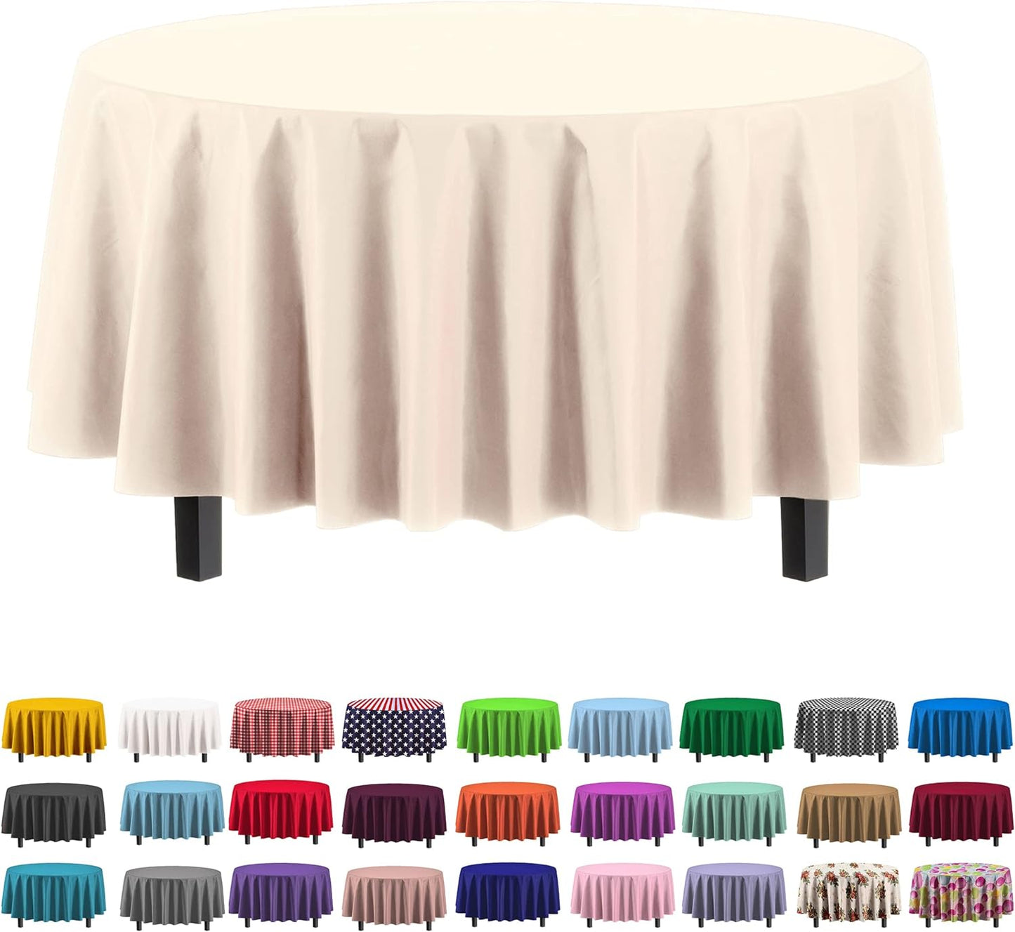Party Solids 12-Pack Premium Plastic 84-Inch Round Tablecloth, Ivory
