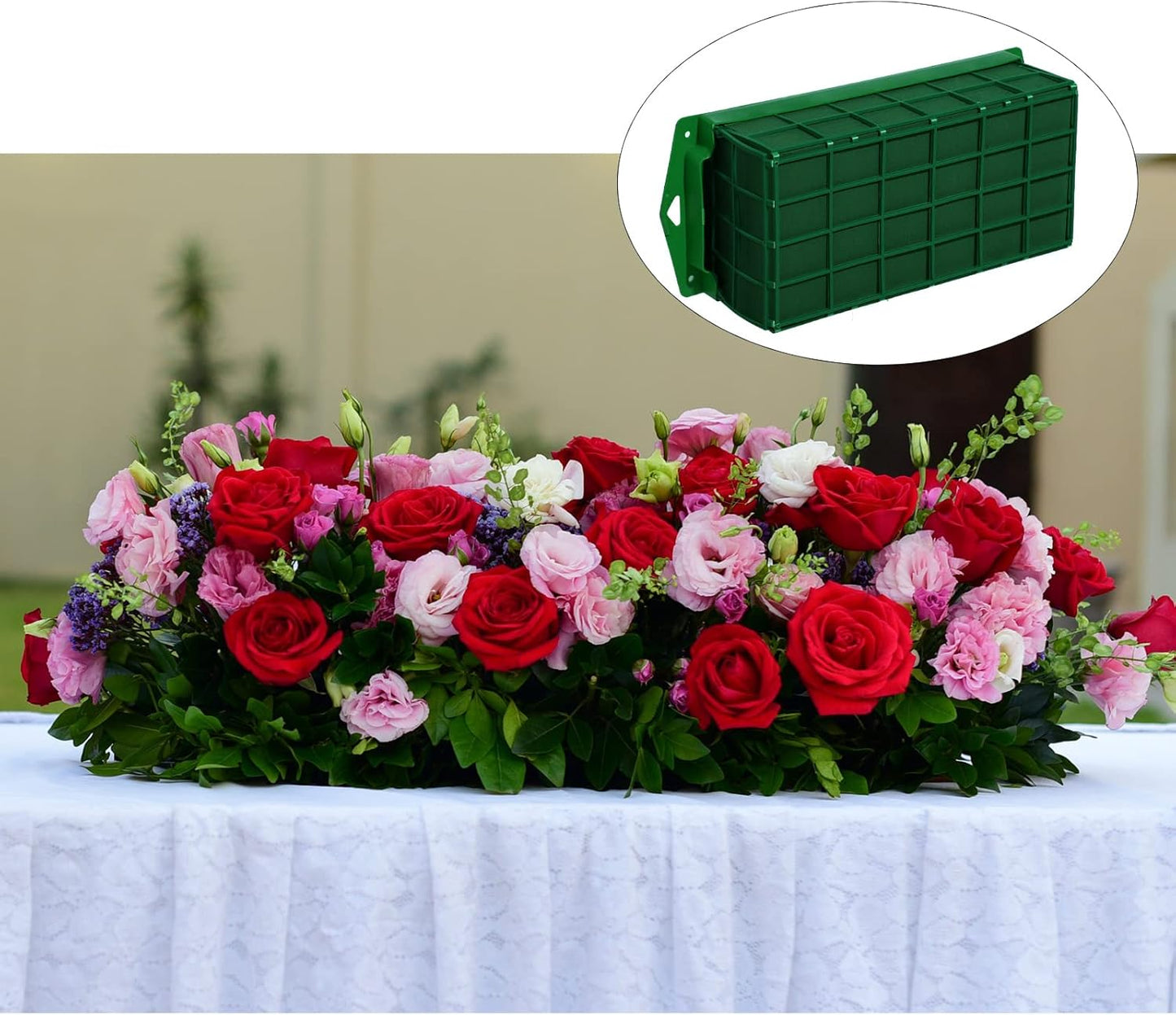 Boao 2 Pieces Floral Foam Cage Holder with Floral Foam for Fresh Flowers Cage Bowl for Table Centerpiece Flower Arrangement, Rectangle, 11.8 x 4.7 x 3.1 Inch