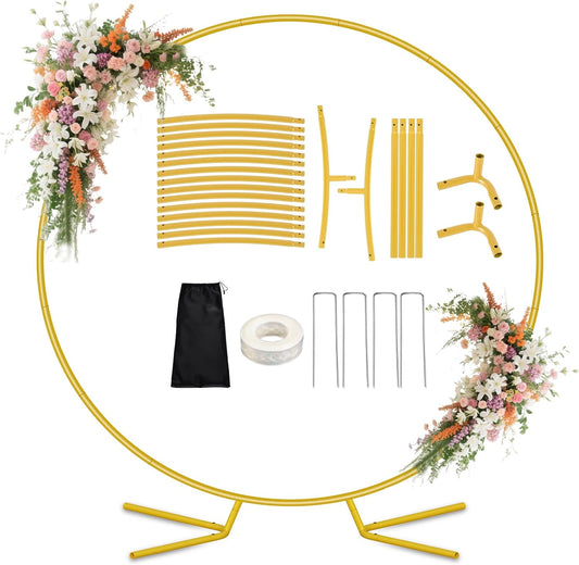 7.2FT Round Metal Arch Backdrop Stand, Circle Balloon Arch Stand Kit with Base, Metal Gold Wedding Arches Frame Heavy Duty for Birthday Gender Reveal Baby Shower Anniversary Party Decoration