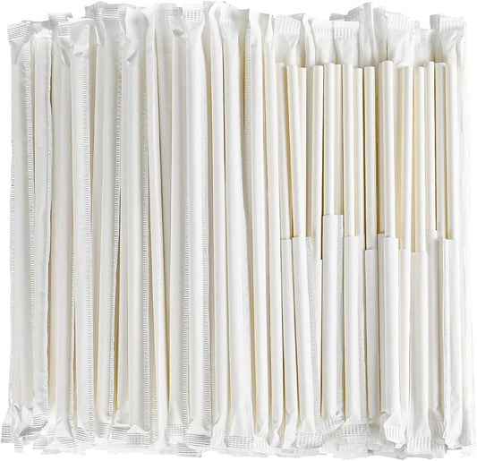 [1000 Counts] White Paper Straws Wrapped Individually for Drinking - 7.75" x0.24" - Restaurant Pack