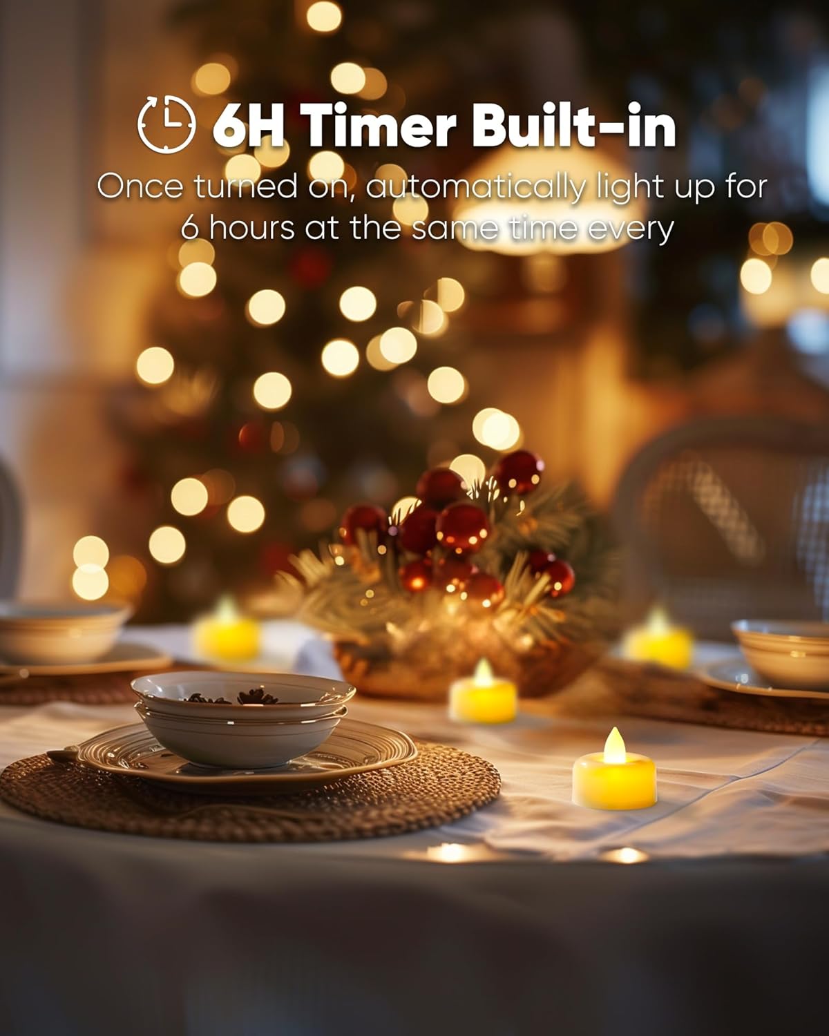 Amagic 24 Pack Timer Tea Lights Candles Battery Operated Candles with 6H Timer, Auto On Daily, Flickering LED TeaLights for Wedding, Table Centerpiece, Home Decor, Christmas, Halloween, Ivory Base