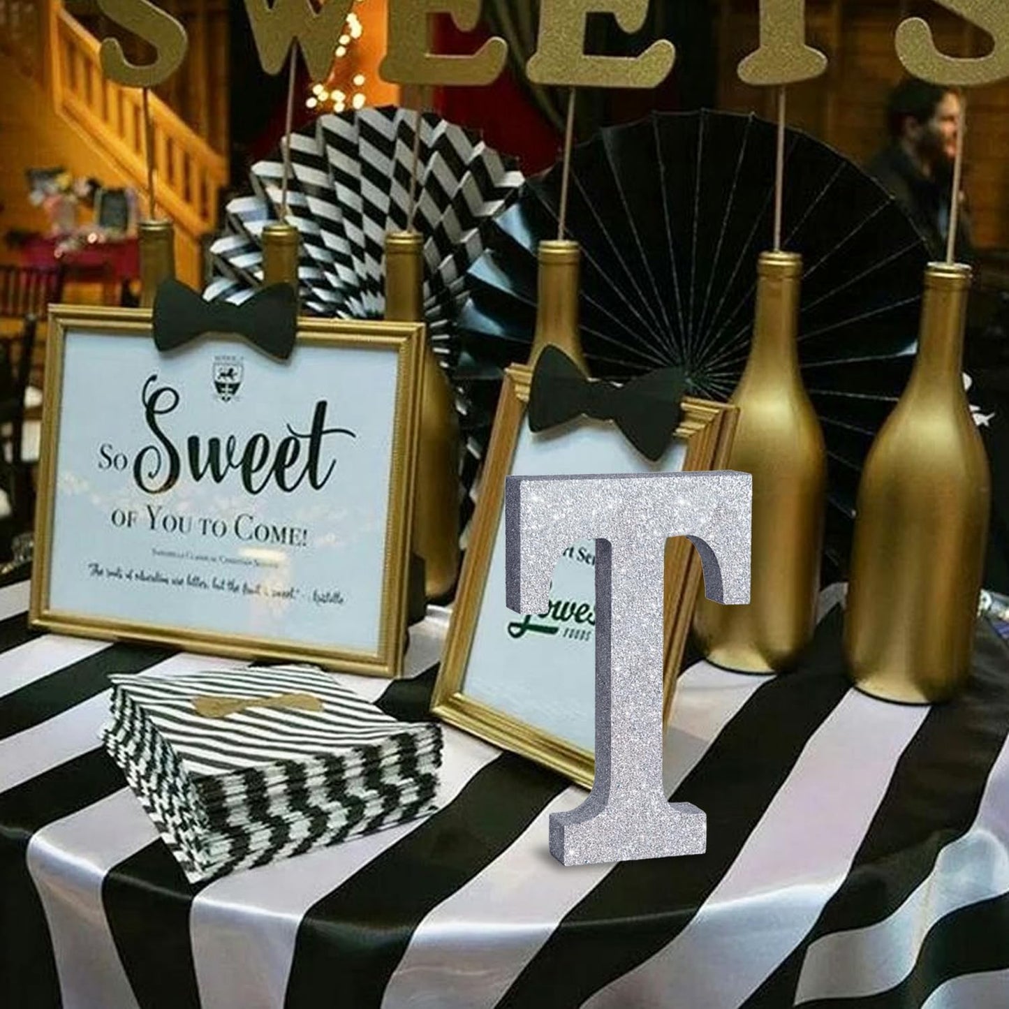 TONIFUL 8 Inch Silver Glitter Letter T Table Centerpiece A-Z Silver Birthday Party Decorations,Silver Alphabet T for Birthday,Chrismas,Graduation,Bridal Shower,Wedding,Anniversary Party Supplies