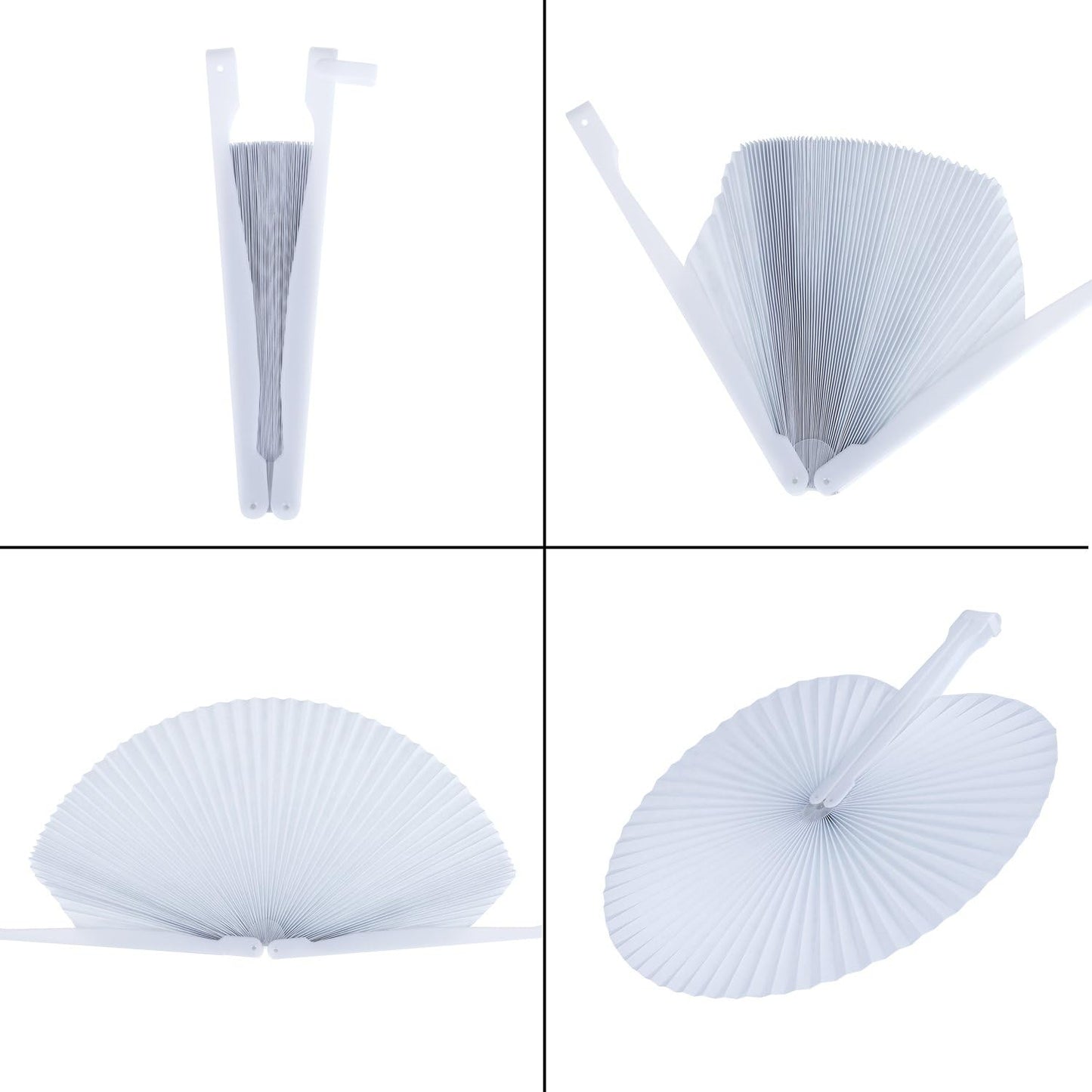 Pangda 24 Pack Folding Fans Round Paper Fans Assortment with Plastic Handle for Wedding Favor Party Bag Filler(White)