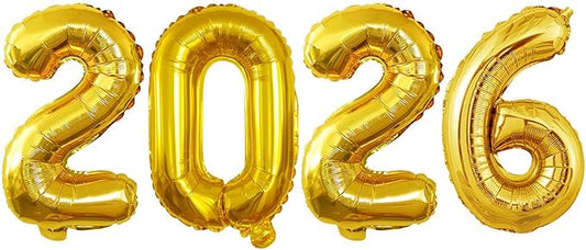GOER 2026 Foil Number Balloons for 2026 New Year Eve Festival Party Supplies Graduation Decorations (Gold,16 Inch)
