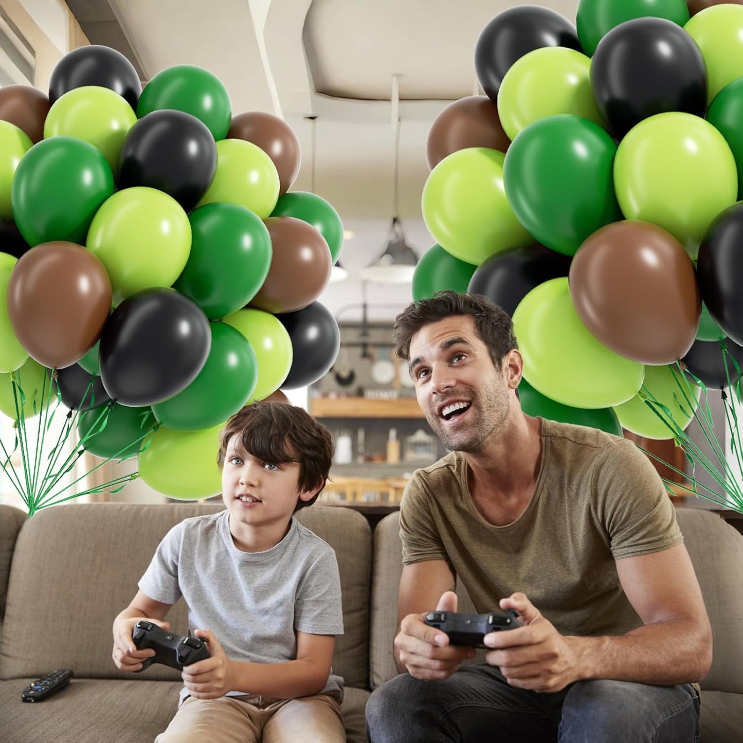 60pcs Green and Brown Balloons 12inch with Brown Black Dark Lime Green Balloons for Jungle Video Game Theme Baby Shower Birthday Party Decorations
