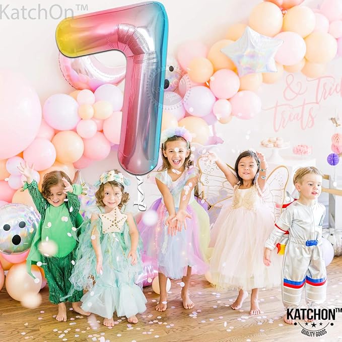 KatchOn, Giant Rainbow Number 7 Balloon - 40 Inch | 7th Birthday Balloon for 7th Birthday Decorations | 7 Balloons for Birthday | Seven Number | 7 Year Old Balloons for 7 Year Decorations