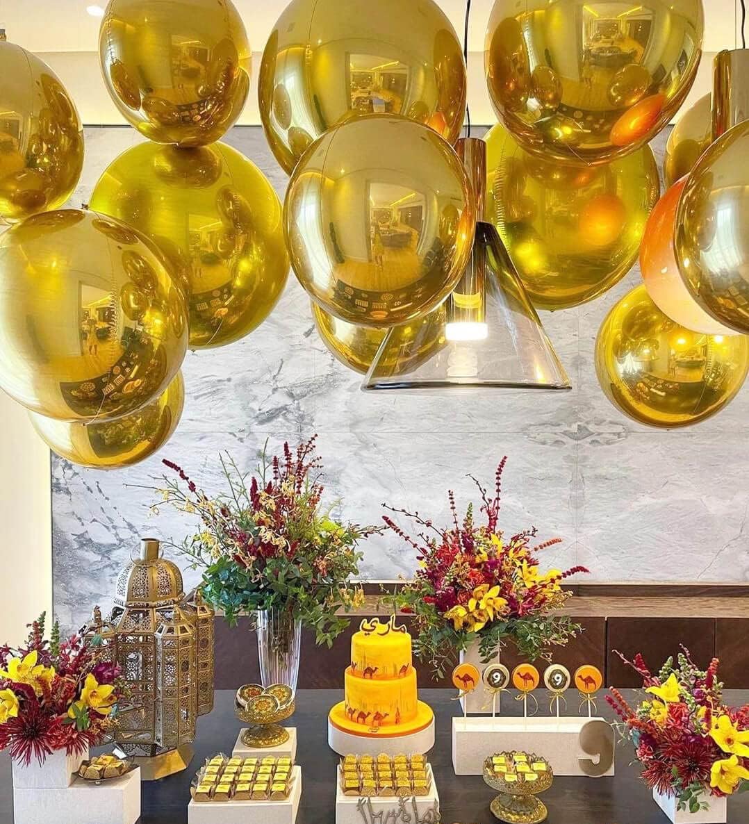 6 Pack Gold Balloons 22 Inch 4D Big Round Foil Balloons Gold Metallic Balloons for Wedding Birthday Bridal Shower Baby Shower Decorations Party Supplies