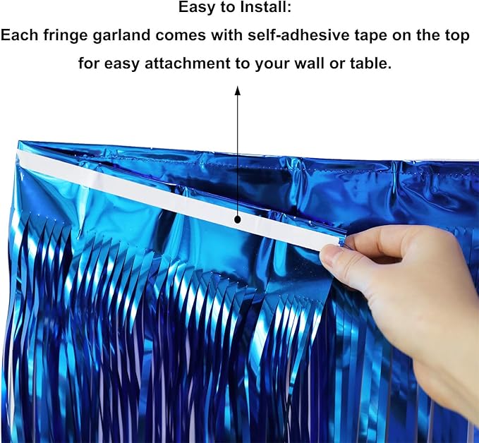 Thick 10 Feet by 15 Inch Royal Blue Foil Fringe Garland - Pack of 3 | Shiny Metallic Tinsel Banner for Parade Floats, Bridal Shower, Wedding, Birthday, Christmas | Wall Hanging Drapes (3)