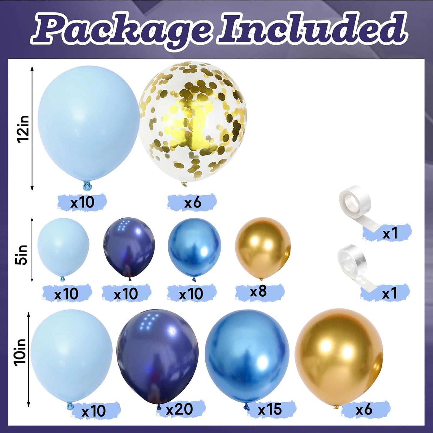 Blue Balloon Arch Kit 107Pcs Navy Blue Gold Balloons Garland Kit with Metallic Gold Confetti Balloons Macaron Light Blue Birthday Party Balloons for Boys Men Baby Shower Wedding Graduation Decorations