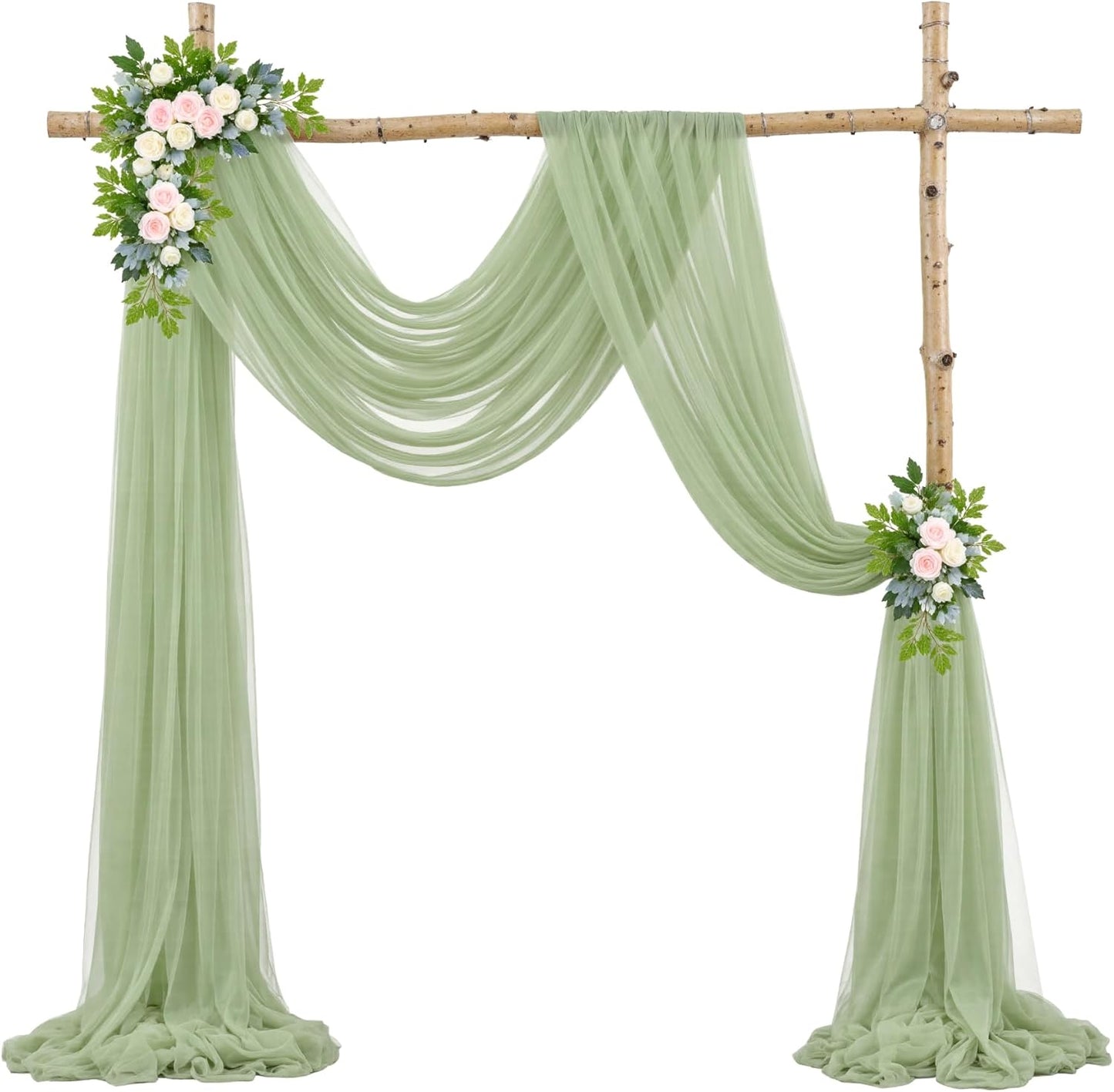 Wedding Arch Draping Fabric Backdrop 2 Panel 30" x 19Ft Sage Green Drapes Curtains for Wedding Reception Sheer Tulle Backdrop Curtain for Ceremony Birthday Party Baby Shower Arbor Ceiling Decorations