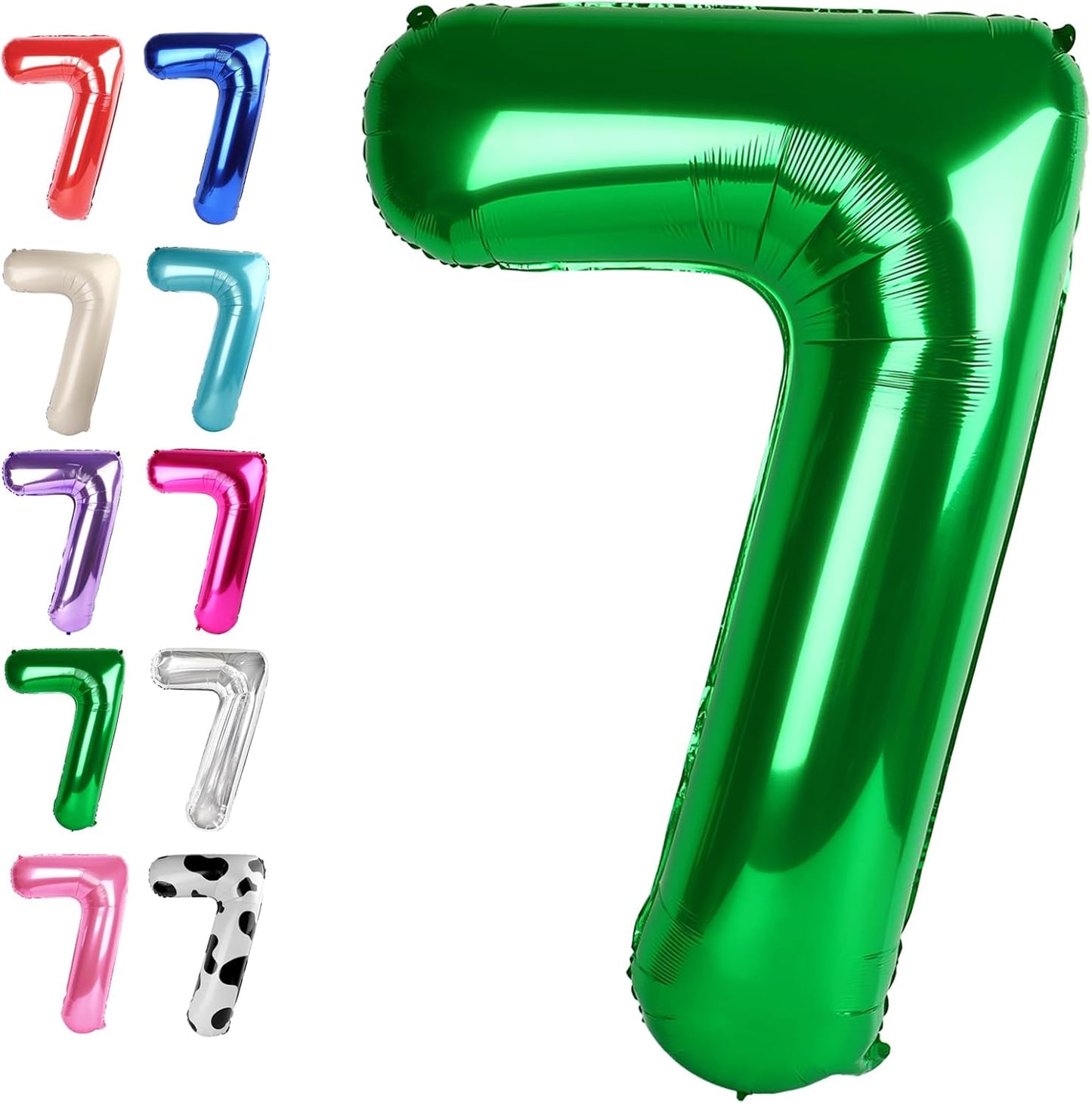 Green Number 7 Birthday Balloon 40 Inch, Digital Balloons for 7 17 27 70 77 Party Celebration Decorations Supplies, Mylar Foil Numbers Balloon for Seven Wedding Anniversary