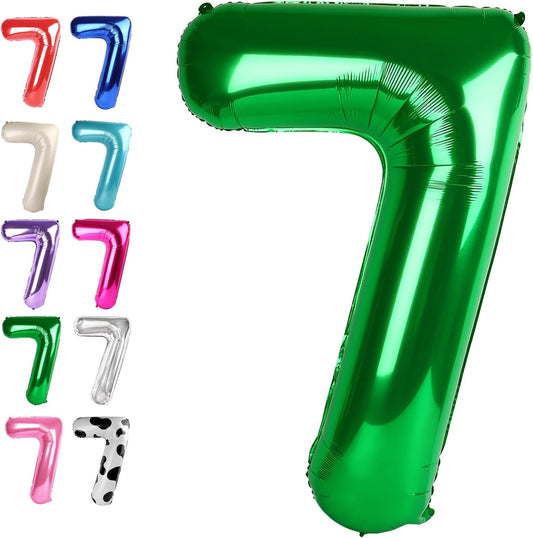 Green Number 7 Birthday Balloon 40 Inch, Digital Balloons for 7 17 27 70 77 Party Celebration Decorations Supplies, Mylar Foil Numbers Balloon for Seven Wedding Anniversary