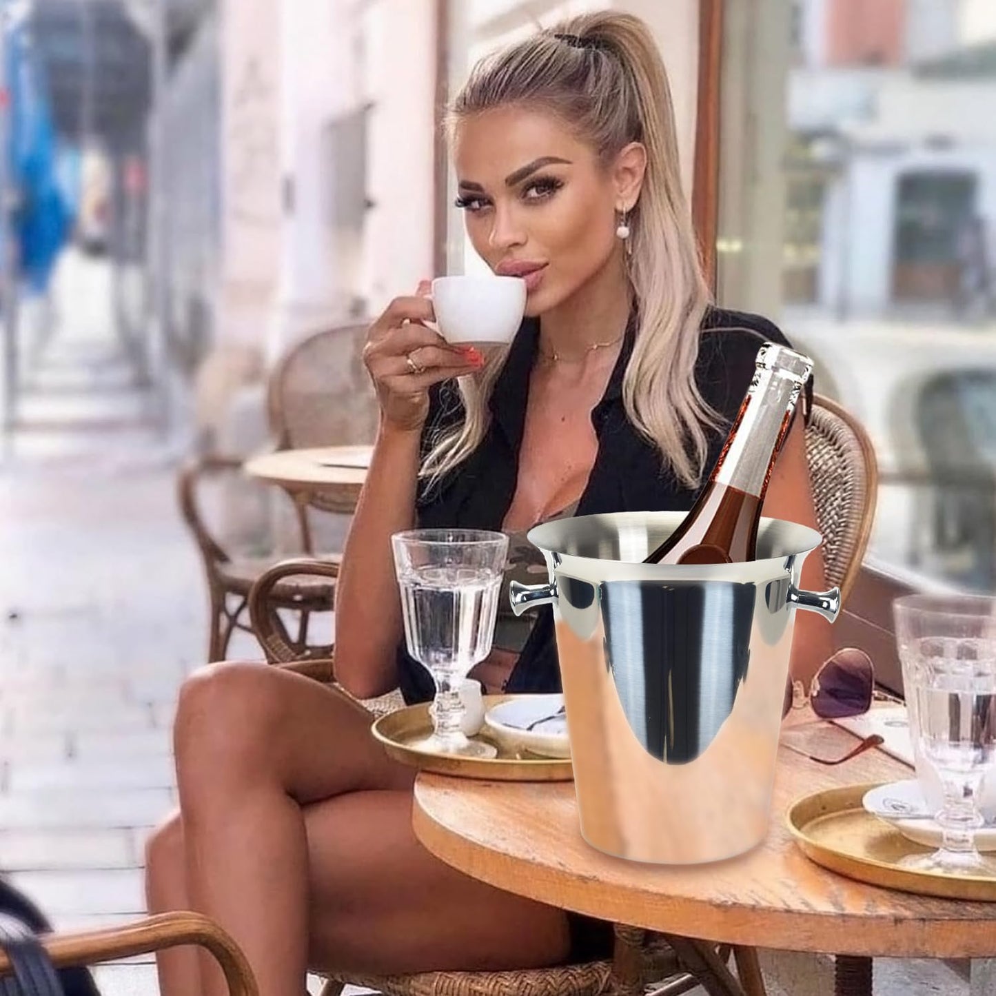 Ice Bucket with Stand Champagne Ice Bucket for party Stainless Steel Standing Champagne Ice Bucket Ice Cube Container Chiller Wine Bucket on Stand for Beer Bar BBQ Wedding KTV Club Kitchen & Bar Wares