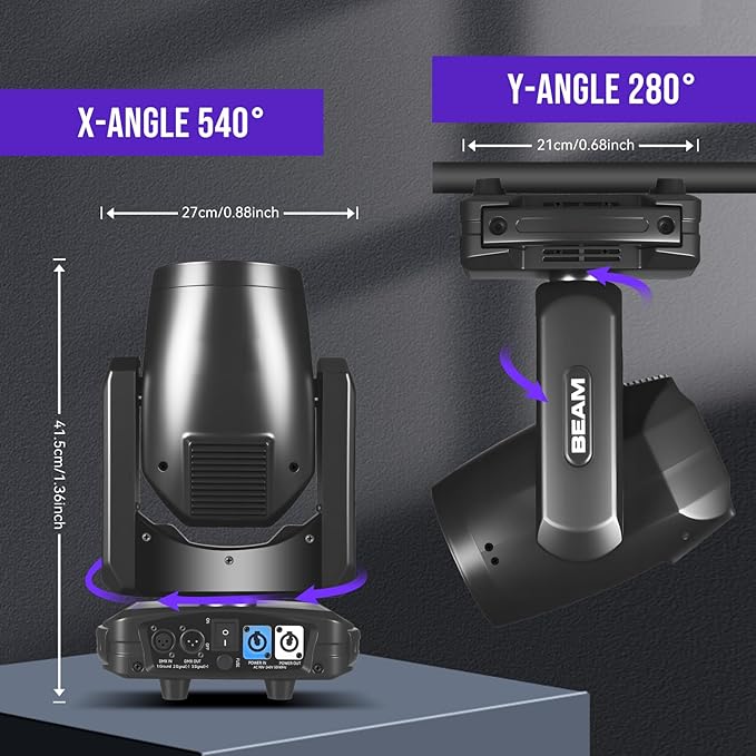 MINGJIE 300W Moving Head DJ Lights, 48-Facet Prism Stage Lighting with 15 Gobos & 15 Colors, DMX512 Sound Activated LED Beam Spot for Wedding, Bar, Party, KTV, Stage Show (1 Pack = 2PCS)