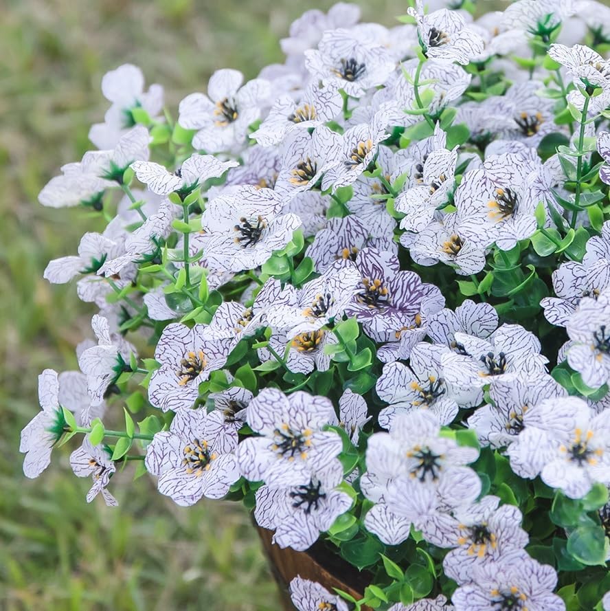 HyeFlora Artificial Flowers for Outdoor Indoor Garden Home Decoration, Faux Flower Daisy with Eucalyptus Leaves Fake Plants Greenery Boxwood Porch Patio, 12 Bundles (Creamy White)