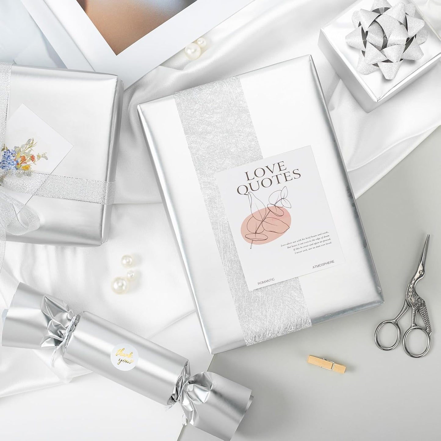 Garbendy Silver Wrapping Paper - Solid Color Metallic Sparkle Paper Perfect for Birthday, Wedding, Baby Shower, Party - 17 Inch X 33 Feet