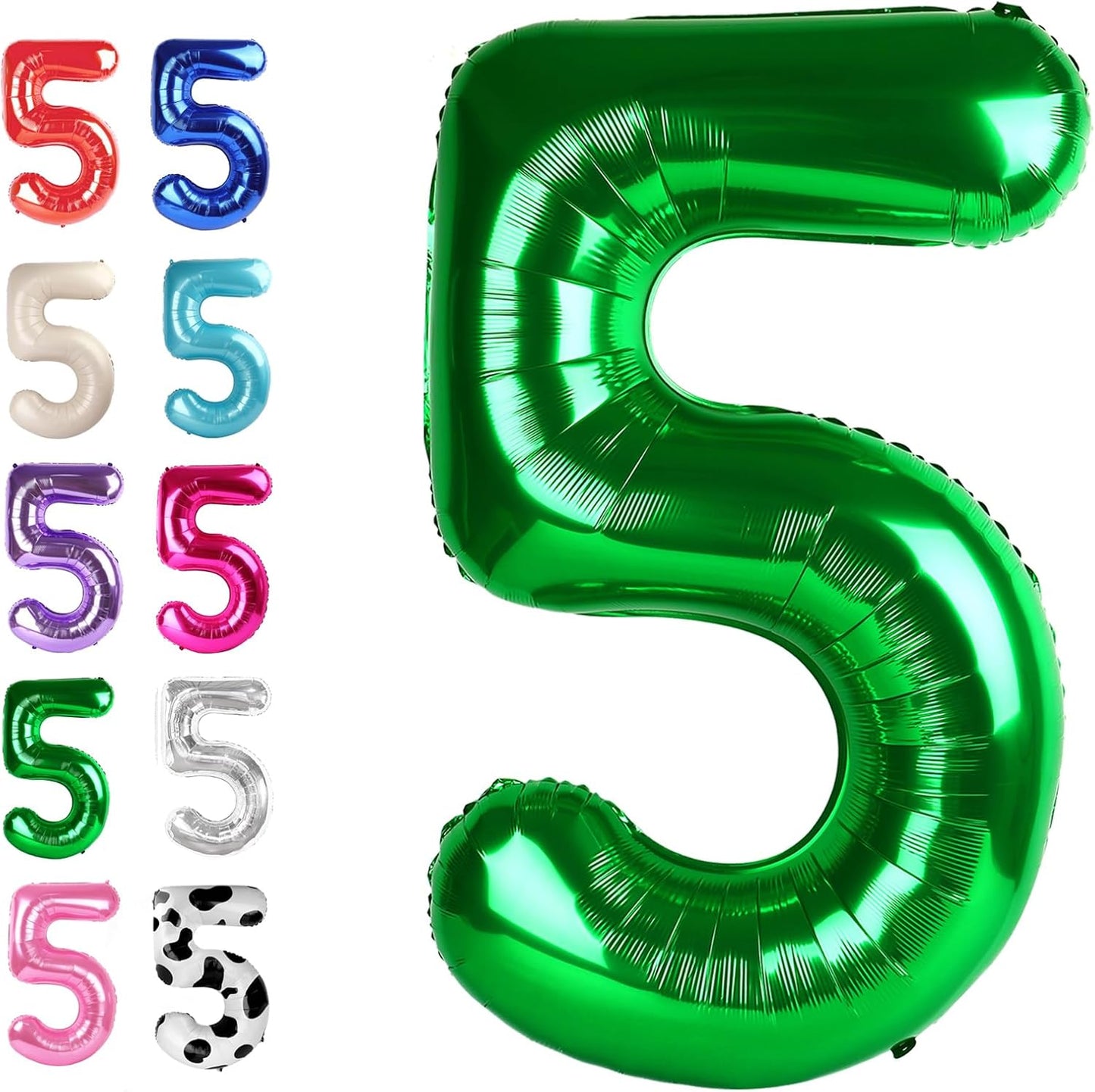 Green 40 Inch Large Number 5 Birthday Balloon, Five 5th 15 25 35 50 55 Birthday Celebration Decorations, Foil 5 Mylar Helium Number 5 Balloons Girl Boy Anniversary Party Supplies
