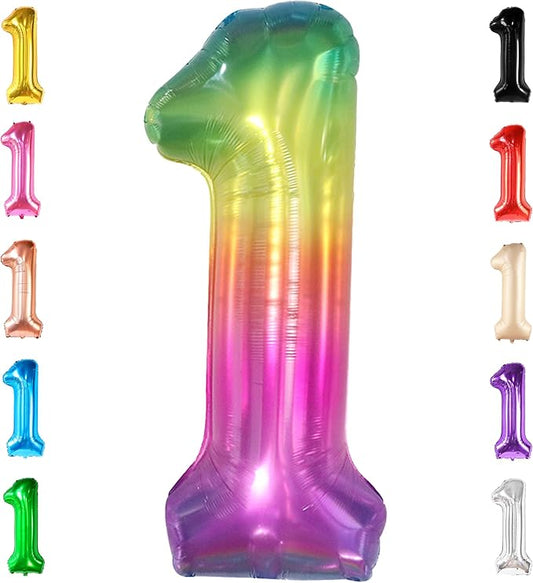 KatchOn, Giant Rainbow 1 Balloon Number - 40 Inch | Tie Dye Balloons | Rainbow 1st Birthday Decorations Girl | 1 Balloon For First Birthday | Number Balloons for Anniversary Decorations