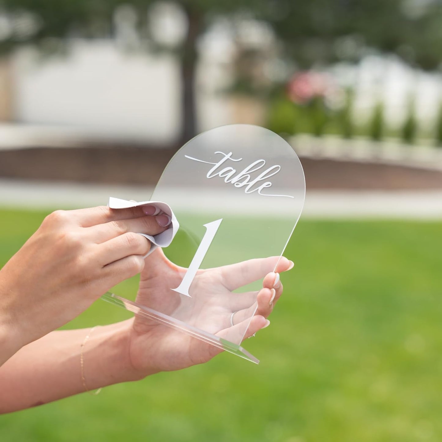 Clear Arch Acrylic Table Numbers for Wedding Reception - 5" x 7" White Font Centerpiece Set with Holder Stands & Head Table Sign - Anniversary, Event, Party, Wedding set 1-20
